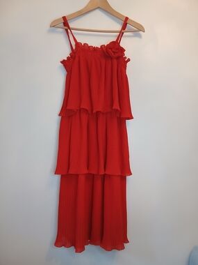 Vintage 1970s Red Tiered Midi Dress